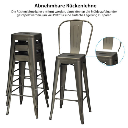 4-teiliges Esszimmerstuhl-Set aus Metall, abnehmbare Rückenlehne