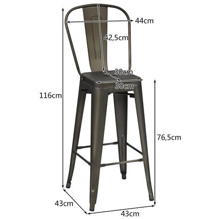4-teiliges Esszimmerstuhl-Set aus Metall, abnehmbare Rückenlehne