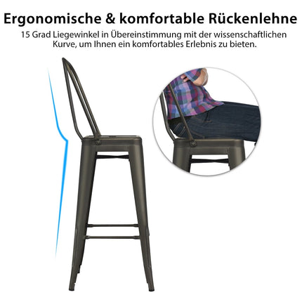 4-teiliges Esszimmerstuhl-Set aus Metall, abnehmbare Rückenlehne