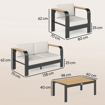 Ensemble de mobilier de patio modulaire 4 pièces avec sièges profonds