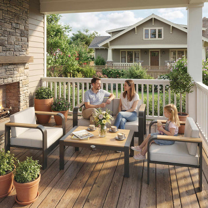 Ensemble de mobilier de patio modulaire 4 pièces avec sièges profonds