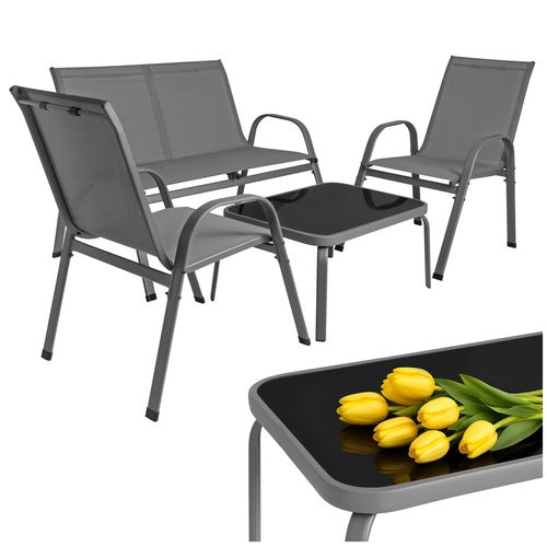 Ensemble de mobilier de jardin 4 pièces, acier et verre, gris