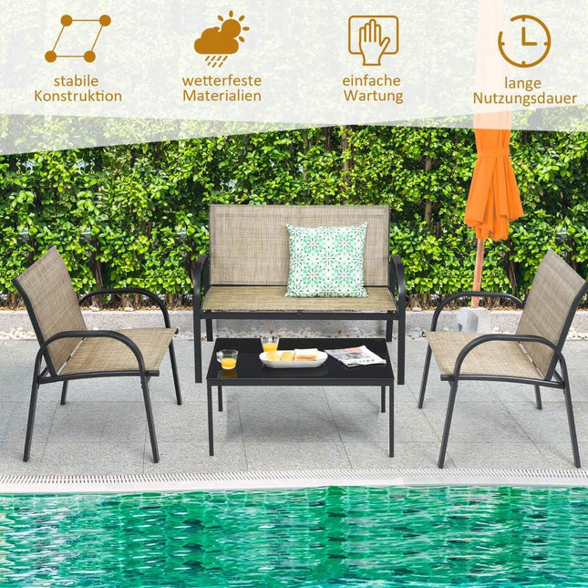 Ensemble de meubles d'extérieur 4 pièces avec canapé, chaises et table