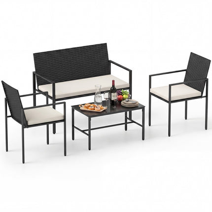 Ensemble de mobilier de jardin en rotin 4 pièces avec coussins
