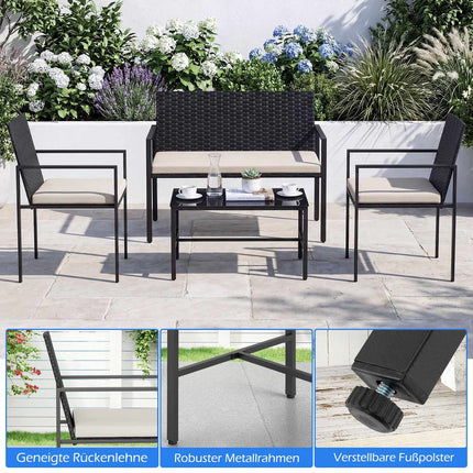Ensemble de mobilier de jardin en rotin 4 pièces avec coussins