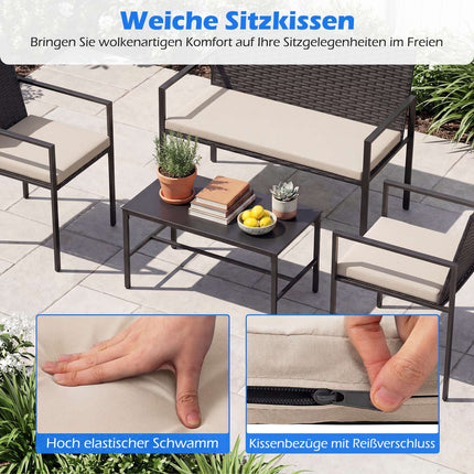 Ensemble de mobilier de jardin en rotin 4 pièces avec coussins
