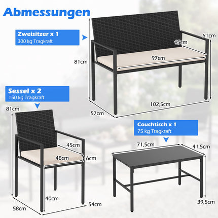 Ensemble de mobilier de jardin en rotin 4 pièces avec coussins
