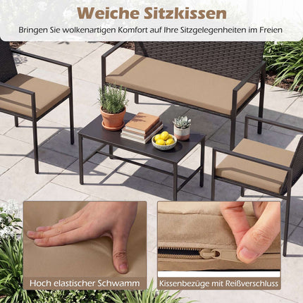 Ensemble de mobilier de jardin en rotin 4 pièces avec table en verre