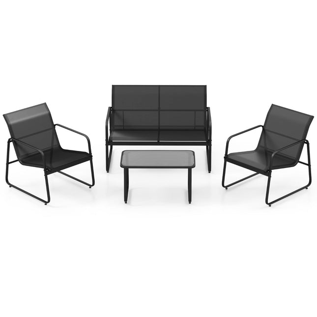 Ensemble de mobilier de patio 4 pièces avec table basse en verre