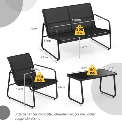 Ensemble de mobilier de patio 4 pièces avec table basse en verre