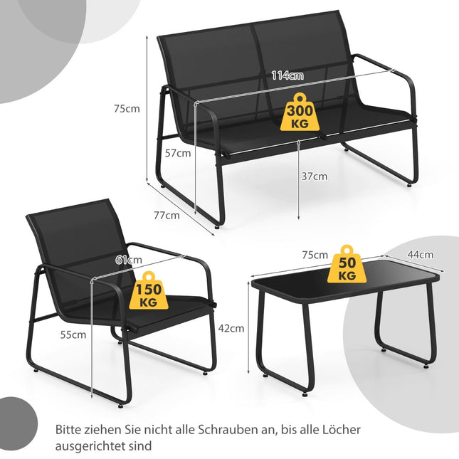 Ensemble de mobilier de patio 4 pièces avec table basse en verre