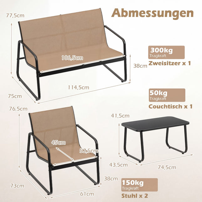 Ensemble de mobilier de patio 4 pièces avec table basse en verre