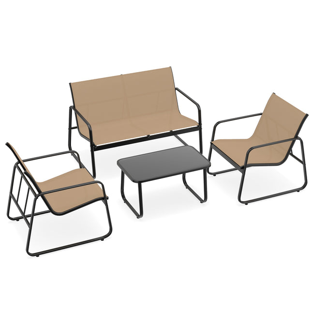 Ensemble de mobilier de patio 4 pièces avec table basse en verre