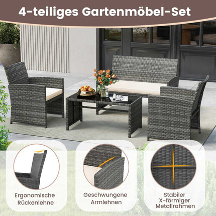 Ensemble de mobilier de patio 4 pièces avec chaises et table en rotin