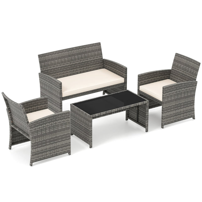 Ensemble de mobilier de patio 4 pièces avec chaises et table en rotin