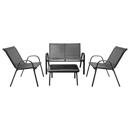 4-teiliges Terrassenset – Metallrahmen, Stoffsitze, Glastisch
