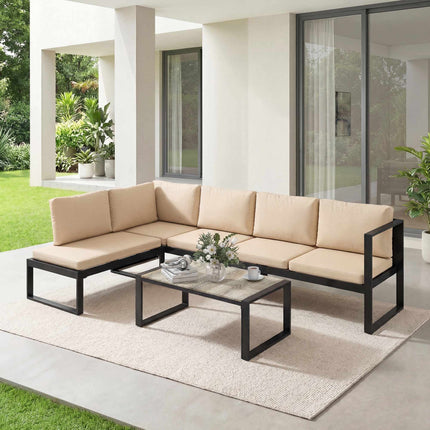 4-teiliges Terrassensofa-Set mit Kissen und Tisch