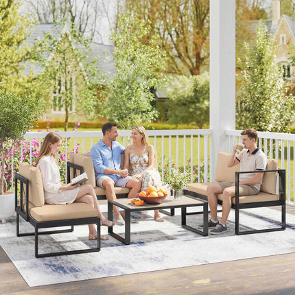 4-teiliges Terrassensofa-Set mit Kissen und Tisch