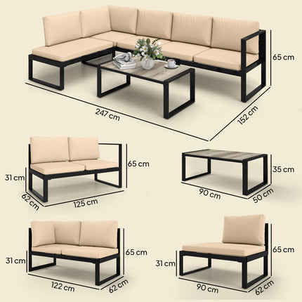 4-teiliges Terrassensofa-Set mit Kissen und Tisch