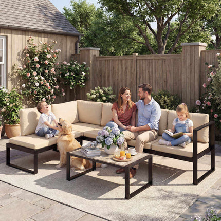 4-teiliges Terrassensofa-Set mit Kissen und Tisch
