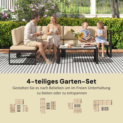 4-teiliges Terrassensofa-Set mit Kissen und Tisch