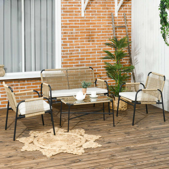 Gartenmöbel aus Polyrattan, Sofa, Stühle & Tisch, gelb