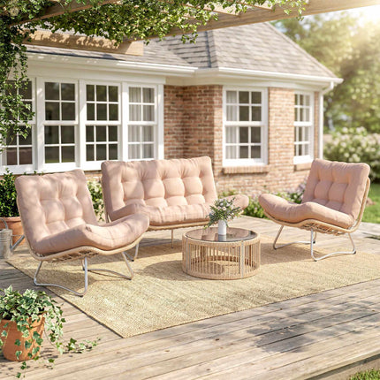 Ensemble de salon de jardin 4 pièces en polyrotin avec coussins