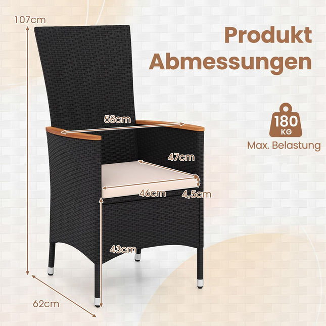 Ensemble de 4 chaises de jardin en rotin avec coussins, beige