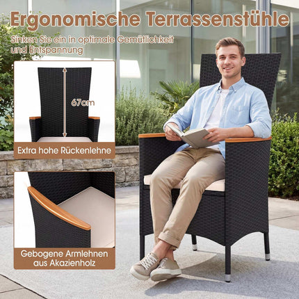 4-teiliges Gartenstuhl-Set aus Rattan mit Kissen, Beige