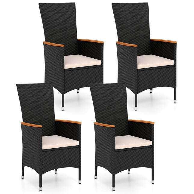 Ensemble de 4 chaises de jardin en rotin avec coussins, beige