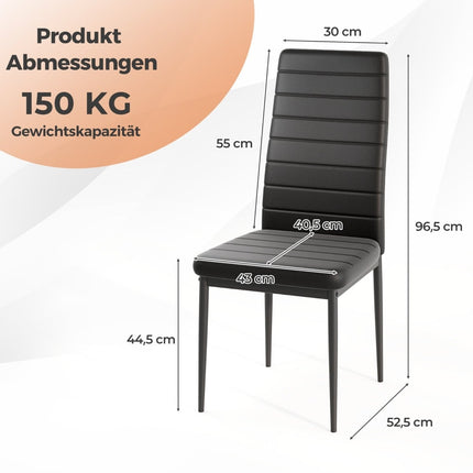 Ensemble de 4 chaises de salle à manger, en similicuir, sans accoudoirs, noires