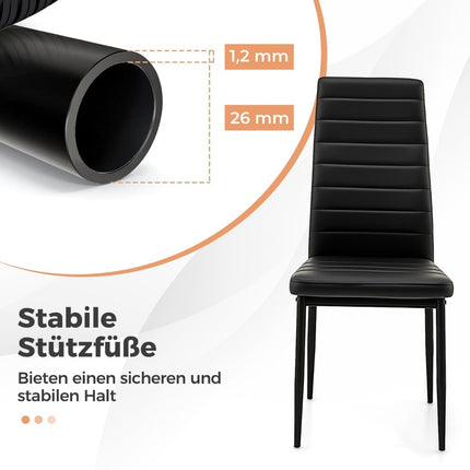 Ensemble de 4 chaises de salle à manger, en similicuir, sans accoudoirs, noires
