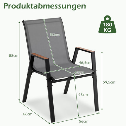 Ensemble de 4 chaises de jardin empilables, en tissu Teslin respirant