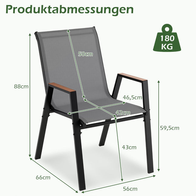 4er-Set stapelbarer Gartenstühle, atmungsaktives Teslin-Gewebe