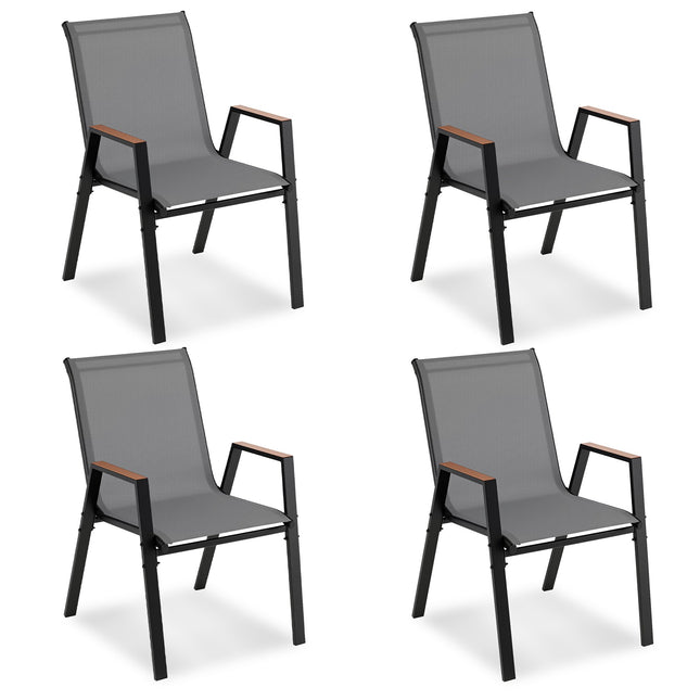 4er-Set stapelbarer Gartenstühle, atmungsaktives Teslin-Gewebe