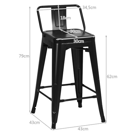 Tabourets de bar empilables en métal (lot de 4), hauteur d'assise : 62 cm