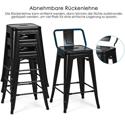 Tabourets de bar empilables en métal (lot de 4), hauteur d'assise : 62 cm