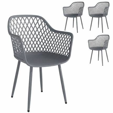 Ensemble de 4 chaises de jardin en plastique gris foncé résistant aux UV