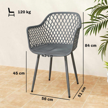 Ensemble de 4 chaises de jardin en plastique gris foncé résistant aux UV
