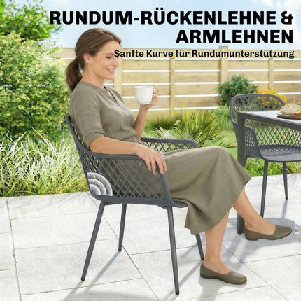 Ensemble de 4 chaises de jardin en plastique gris foncé résistant aux UV