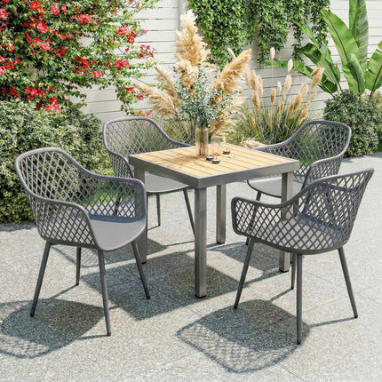 Ensemble de 4 chaises de jardin en plastique gris foncé résistant aux UV