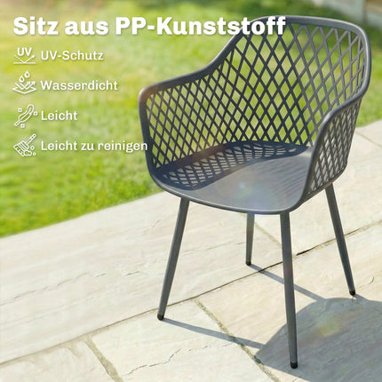 Ensemble de 4 chaises de jardin en plastique gris foncé résistant aux UV