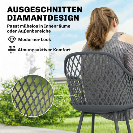 Ensemble de 4 chaises de jardin en plastique gris foncé résistant aux UV