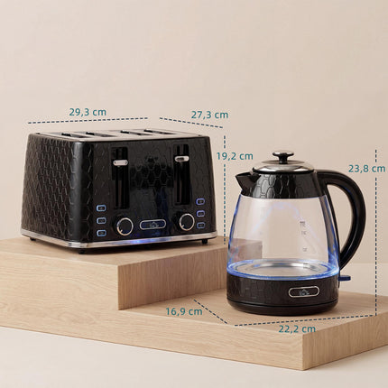 4-Scheiben-Toaster & 1,7L Wasserkocher-Set, Schwarz