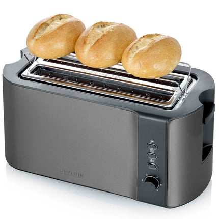 4-Scheiben-Toaster mit Brötchenaufsatz, Edelstahl