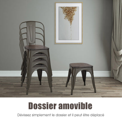4 stapelbare Esszimmerstühle aus Metall mit Holzsitz, Gunmetal