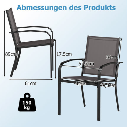 4 Stackable Outdoor Dining Chairs, Breathable Fabric, Gray