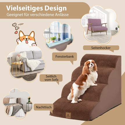 4-Stufige Hunde-Schaumstofframpe, rutschfest, 72x41x51 cm, Braun