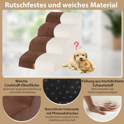 4-Stufige Hunde-Schaumstofframpe, rutschfest, 72x41x51 cm, Braun