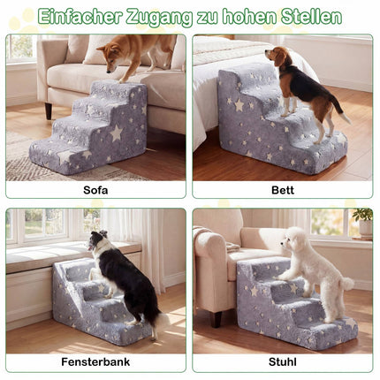4-stufige Haustiertreppe aus Schaumstoff mit waschbarem Flanellbezug, Grau